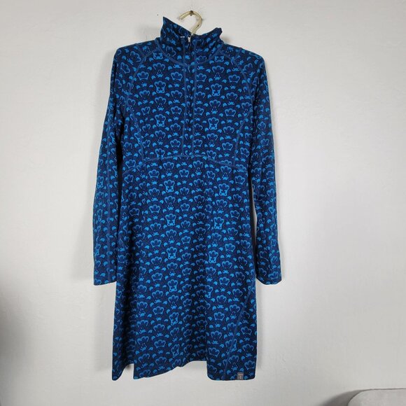 Title Nine Dress Women Blue Synergy Getaway Long Sleeve Mini Small Knit Mock Zip - Picture 1 of 9